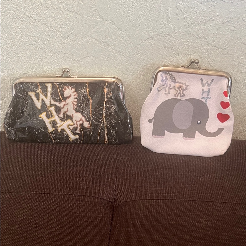 # 0736 + Set of Black /Gold WHT Logo & Baby Elephant Clutch with Silver Frame